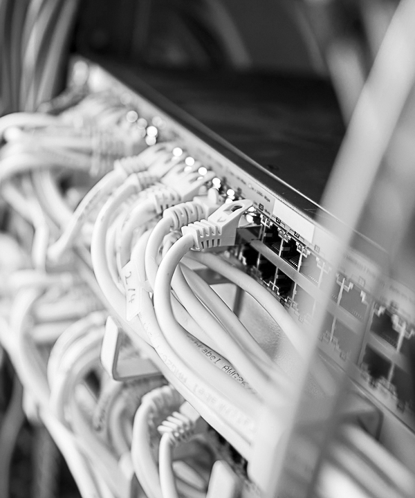 Ein Server mit verschiedenen Steckplätzen und angeschlossenen Kabeln